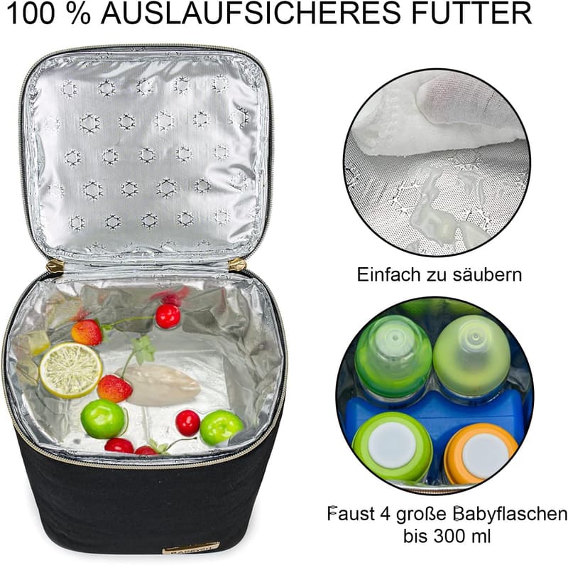 Isolierte Kühltasche für Muttermilch, geeignet für 4 Flaschen bis 270 ml