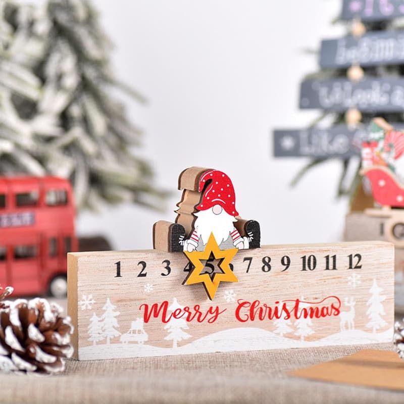 Weihnachts-Adventskalender aus Holz, dekorative Tischdekoration