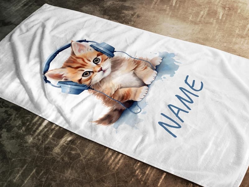 Personalisierte Badetücher für Kinder und Erwachsene – Katze, 140x70cm