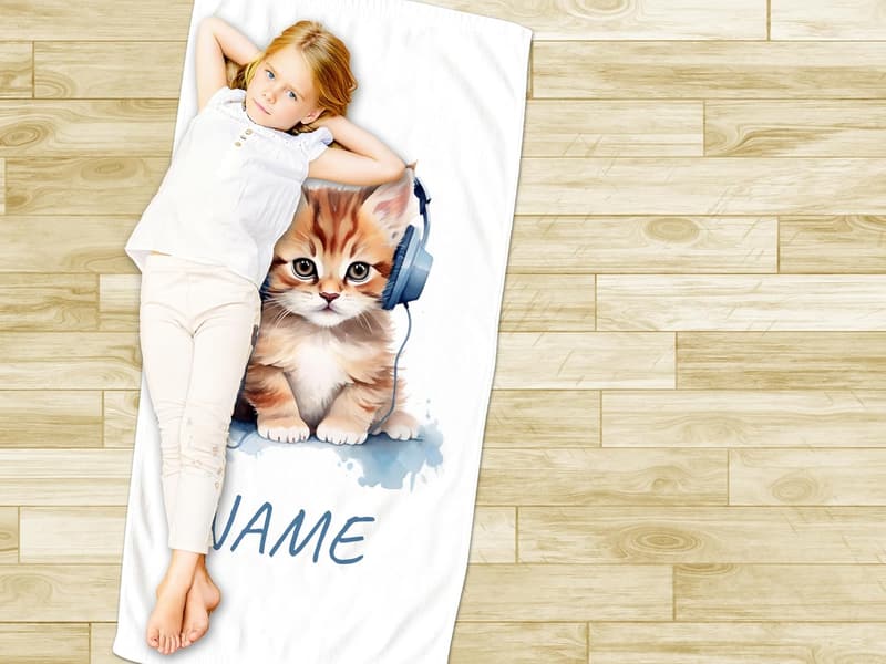 Personalisierte Badetücher für Kinder und Erwachsene – Katze, 140x70cm