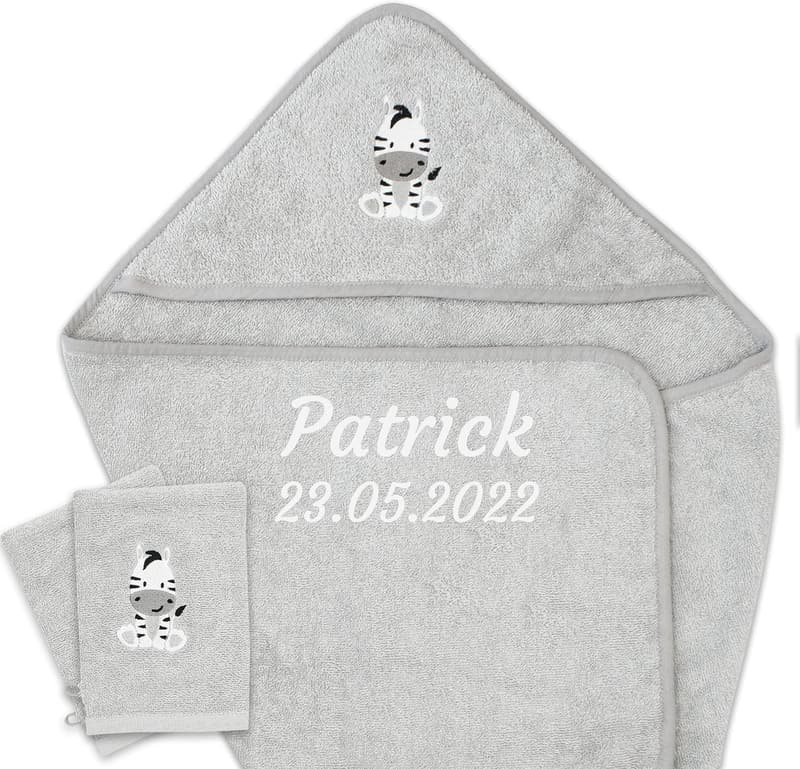 Personalisiertes Kapuzenhandtuch mit Namen und Geburtsdatum für Babys