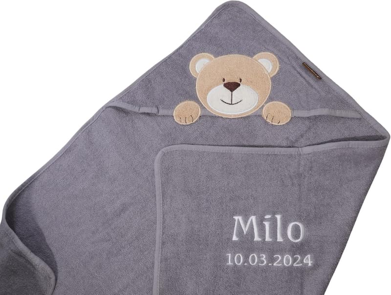 Personalisierte Kapuzentücher aus 100% Baumwolle für Kinder - Grau