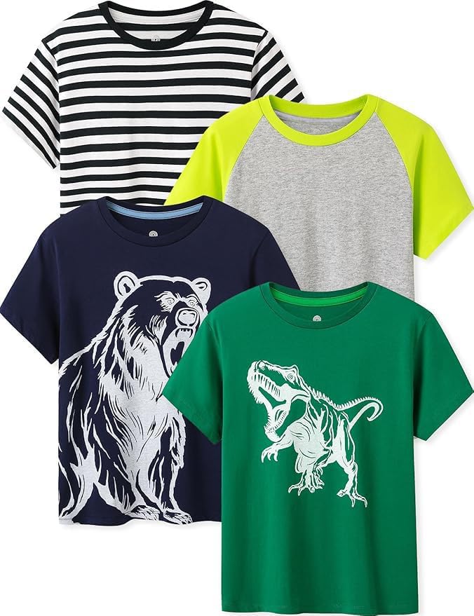 LAPASA Unisex Sport T-Shirts aus 100% Baumwolle für Kinder 3-13 Jahre, 4er Pack