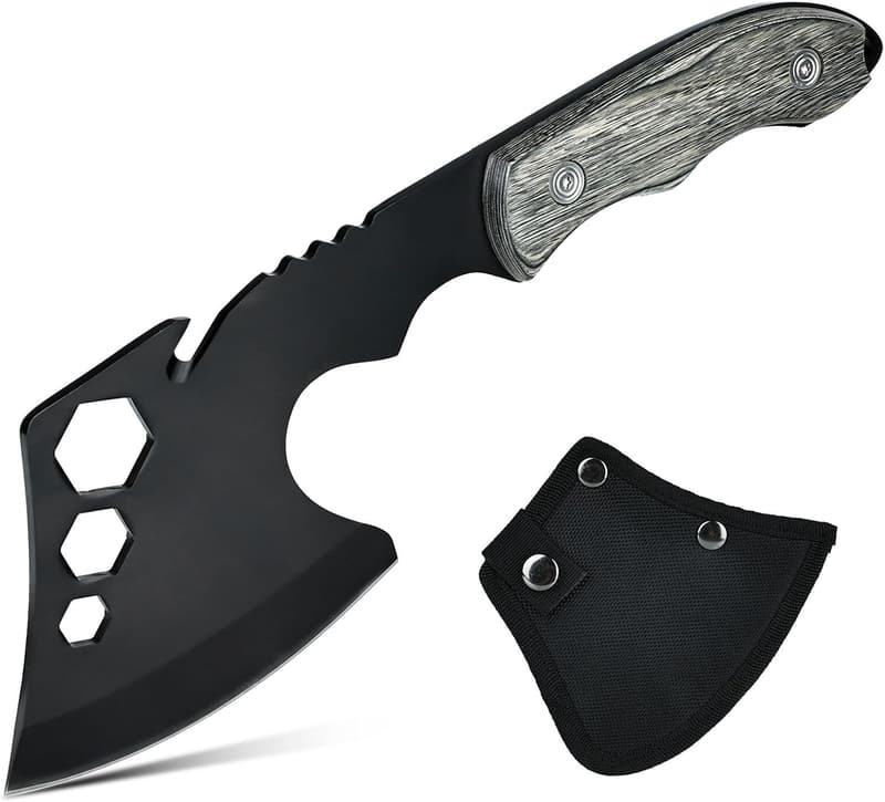 Aicharynic Camping- und Survival-Axt mit Holzgriff und Tasche