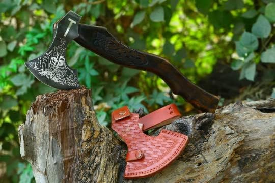 Handgeschmiedete Wikinger-Axt aus Karbonstahl mit Lederscheide