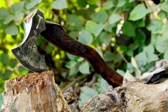 Handgeschmiedete Wikinger-Axt aus Karbonstahl mit Lederscheide
