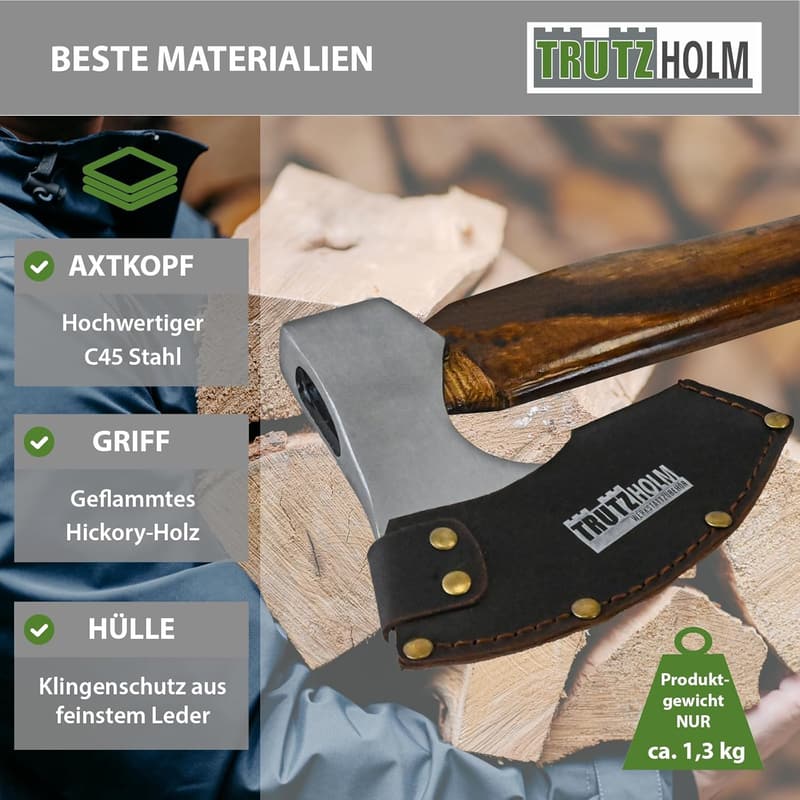 Vintage Freizeitbeil 700 mm aus C45 Stahl mit Hickoryholzgriff