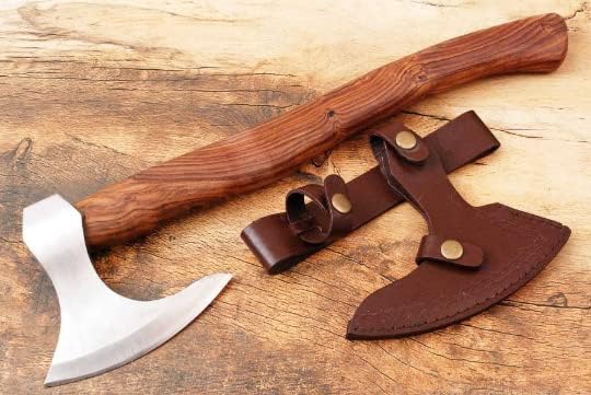 Handgeschmiedete Wikinger-Axt aus 1095 Karbonstahl mit Lederscheide