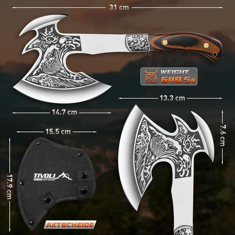 Rostfreie Edelstahl-Camping-Axt 31 cm mit ergonomischem Griff