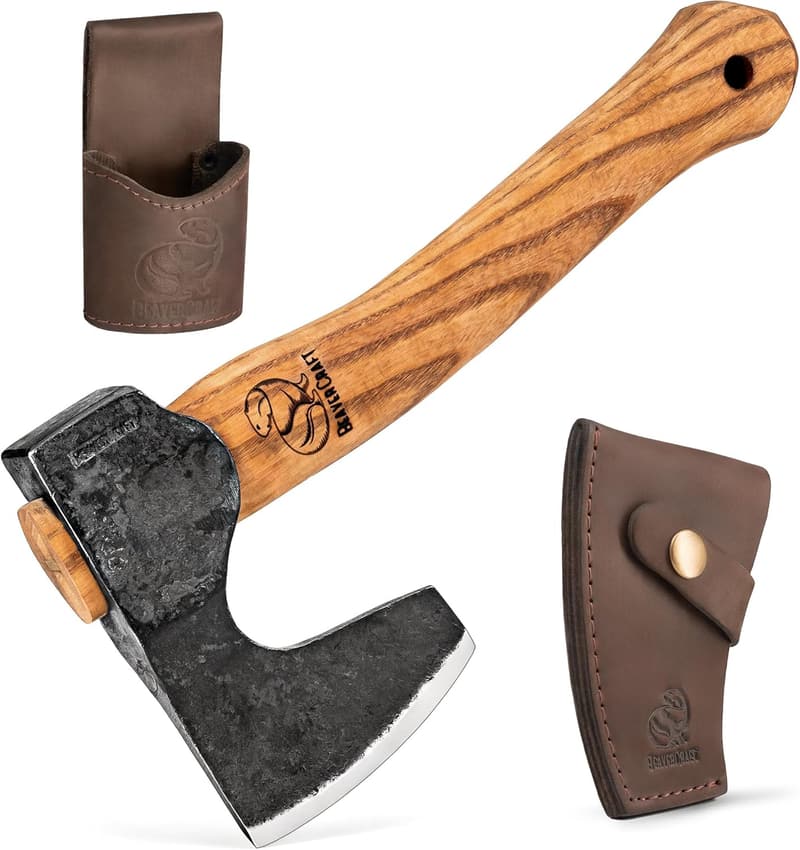 BeaverCraft Campingbeil AX6 - Handgeschmiedete Axt mit Holzstiel für Outdoor Einsatz