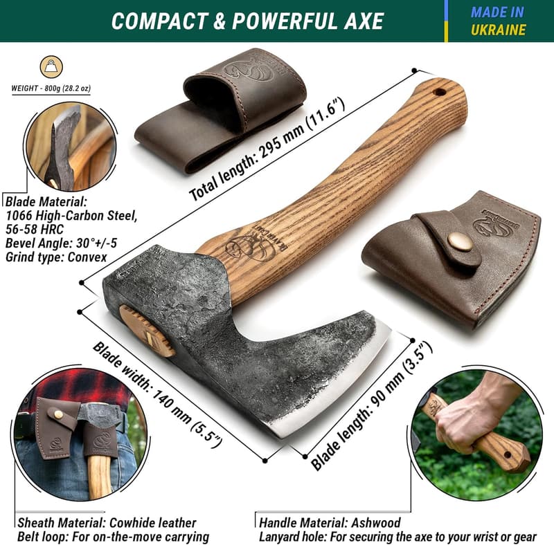 BeaverCraft Campingbeil AX6 - Handgeschmiedete Axt mit Holzstiel für Outdoor Einsatz