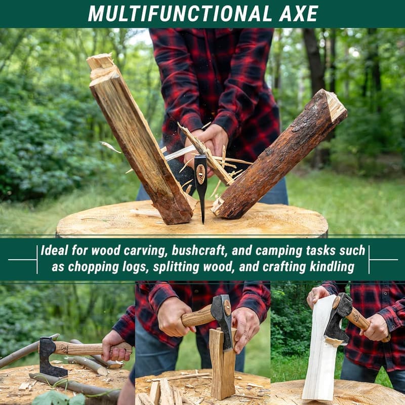 BeaverCraft Campingbeil AX6 - Handgeschmiedete Axt mit Holzstiel für Outdoor Einsatz
