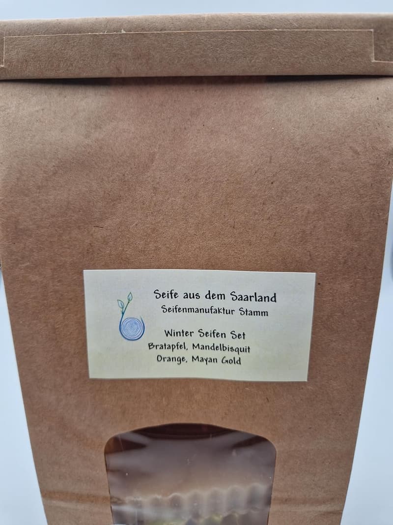 Winter Seifen Set, 4er mit Bratapfel, Mandelbisquit, Orange, Mayan Gold 180g