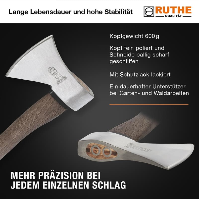 RUTHE Beil 600 g – Geschmiedet & Ergonomisch für Garten und Wald