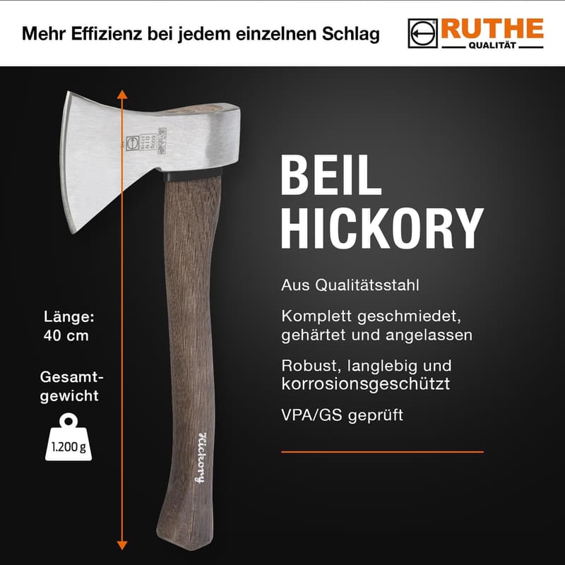Beil RUTHE 1000 g – Geschmiedet, ergonomischer Stiel, für Garten & Wald