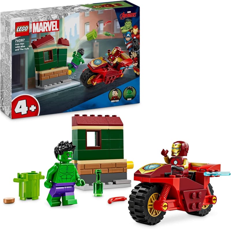 LEGO Marvel Iron Man Set mit Bike und Hulk, Spielzeug für Kinder ab 4 Jahren