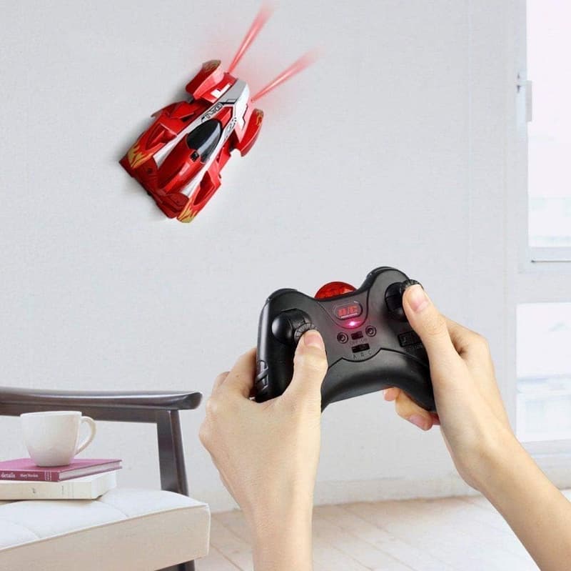 Wandkletter-Auto für Kinder, USB wiederaufladbar, rot, mit LED-Lichtern