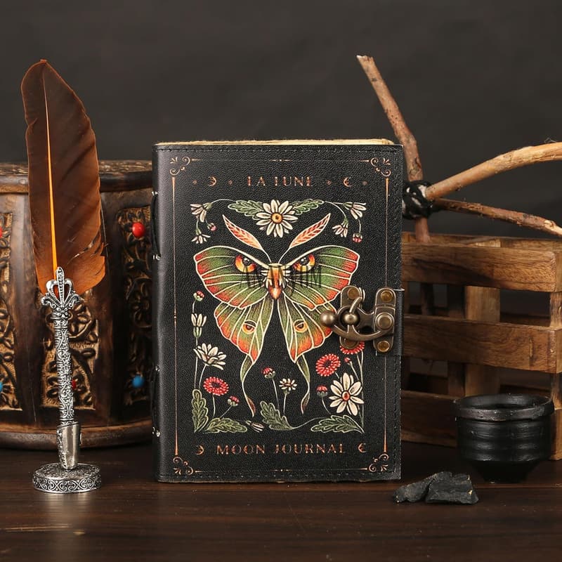 Vintage Lederjournal mit Schmetterling-Motiv und 200 unlinierte Seiten für Männer und Frauen