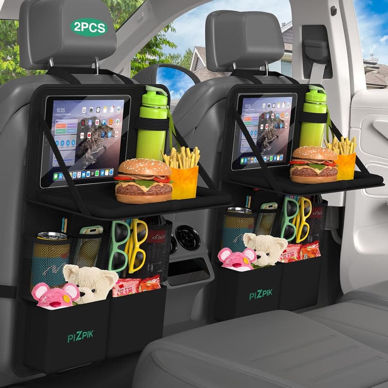Auto Organizer für Kinder mit Klapptisch und 12 Taschen, wasserdicht (Schwarz, 2 Stück)