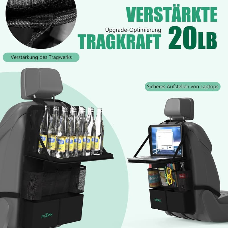 Auto Organizer für Kinder mit Klapptisch und 12 Taschen, wasserdicht (Schwarz, 2 Stück)
