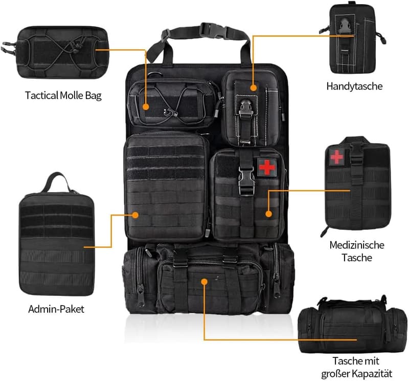 Taktischer Auto-Rückenlehnen-Organizer mit 5 Molle-Taschen