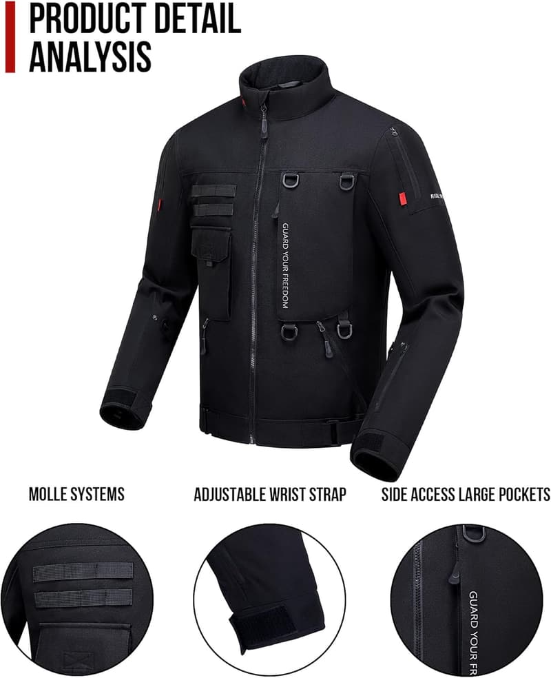 Winddichte Motorradjacke für Männer mit CE-Polstern, Schwarz, XL