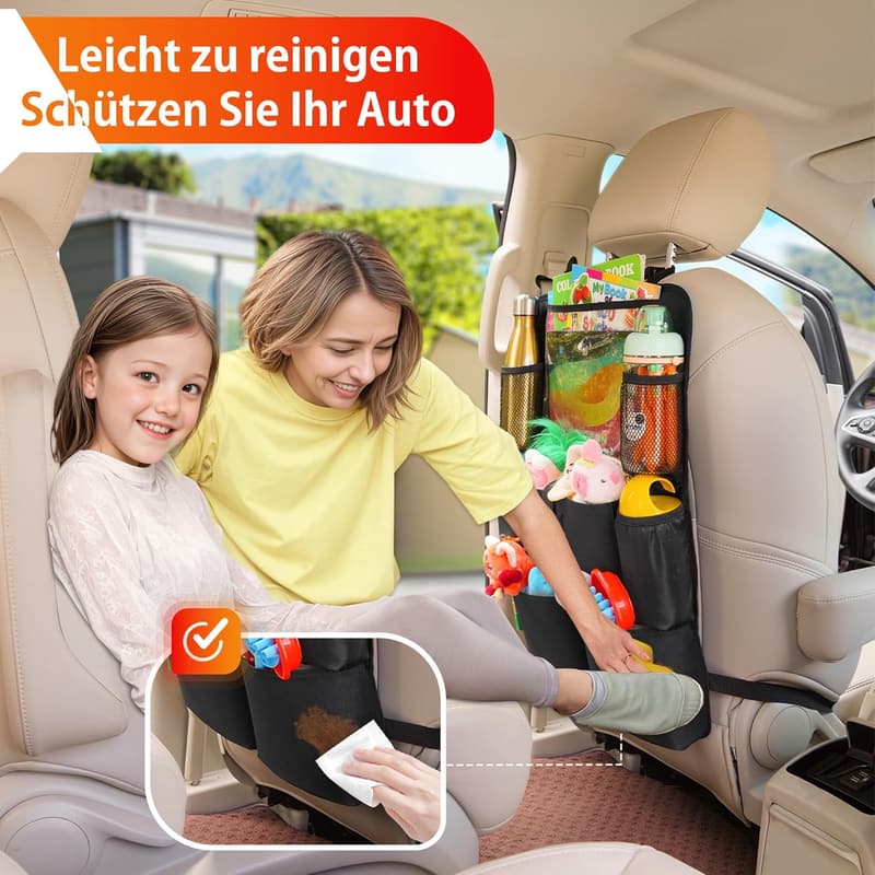 SURDOCA Autositz-Organizer für Kinder – Rücksitzschutz mit 8 Taschen