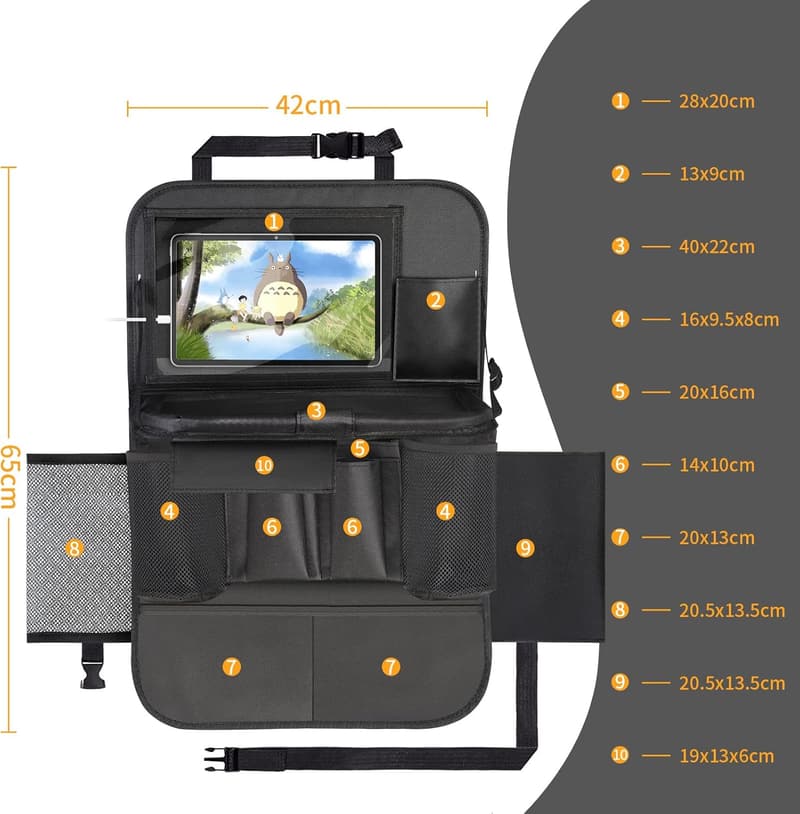 Rückenlehnenschutz Auto-Organizer für Kinder mit Tablet-Halterung und Taschen