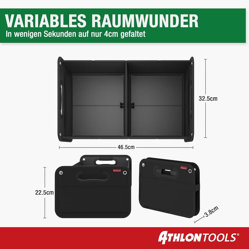 Faltbare Kofferraumtasche für Autos - stabiler Organizer mit Anti-Rutsch-Klett