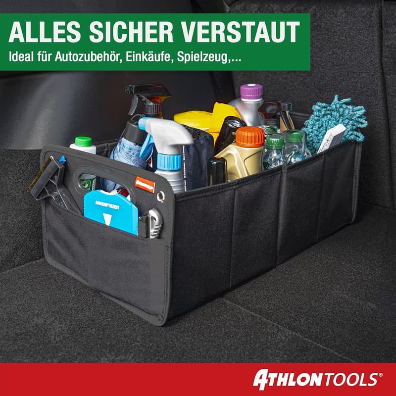 Faltbare Kofferraumtasche für Autos - stabiler Organizer mit Anti-Rutsch-Klett