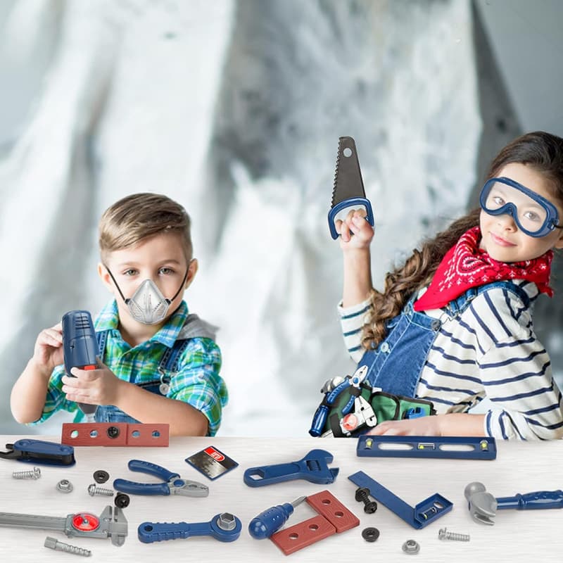 Werkzeugkoffer für Kinder mit Spielzeugbohrmaschine (52 Teile)