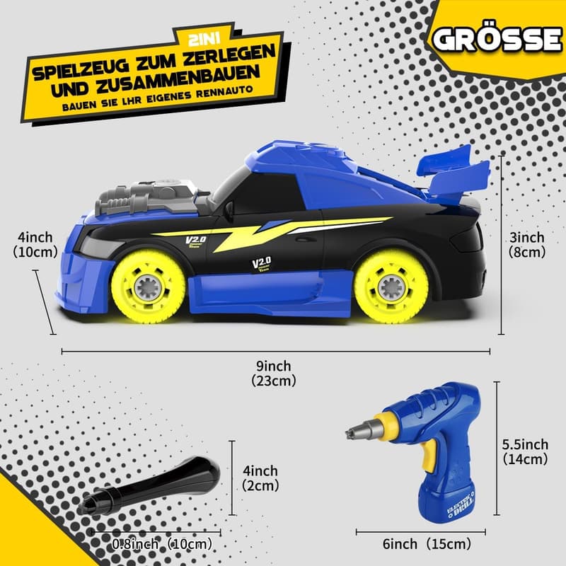 26-teiliges DIY Rennwagen Spielzeug mit Licht und Sound für Jungen ab 3 Jahren