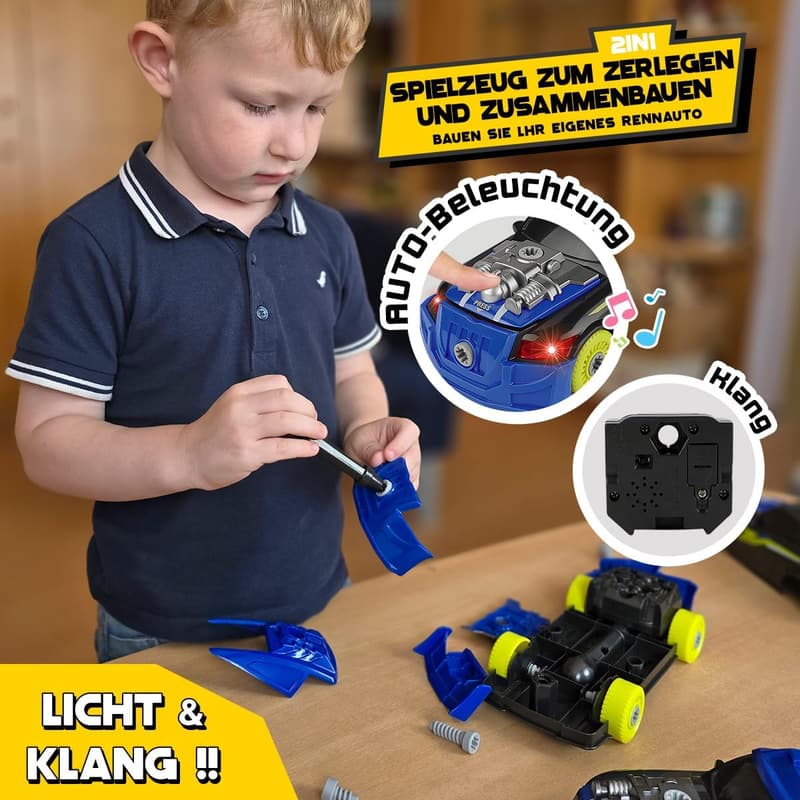 26-teiliges DIY Rennwagen Spielzeug mit Licht und Sound für Jungen ab 3 Jahren