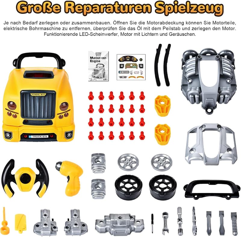 Traktor Schraubspielzeug mit Licht & Sound für Jungen 3-8 Jahre