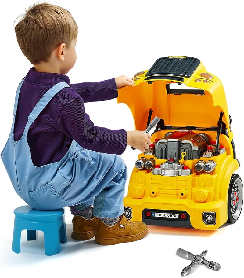 Motorspielzeug 60-teiliges Autoreparaturset für Kinder ab 3 Jahren, Gelb