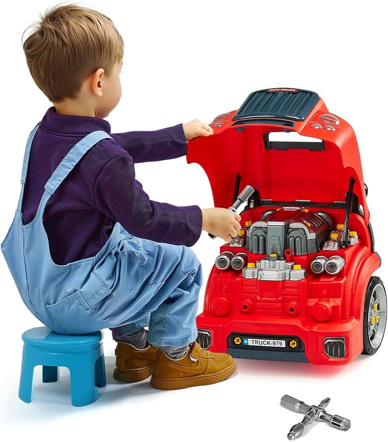 VEVOR 60-teiliges Autoreparaturset für Kinder ab 3 Jahren, rot