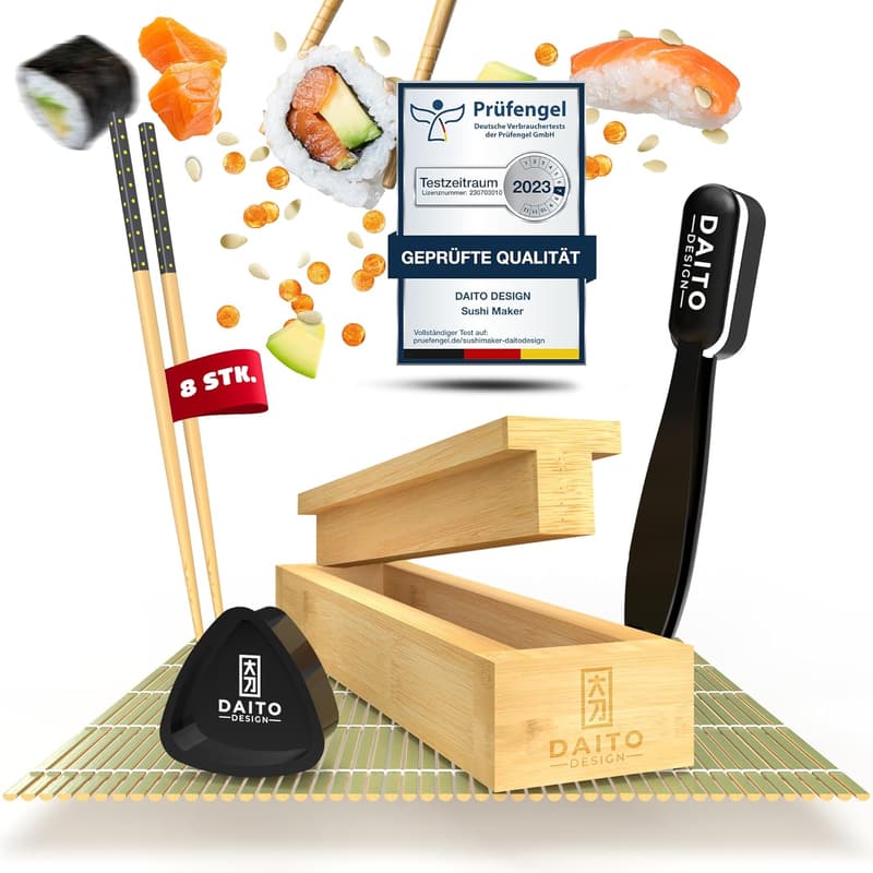 Sushi Maker Set mit Bambuszubehör und Rezepten für Anfänger und Profis