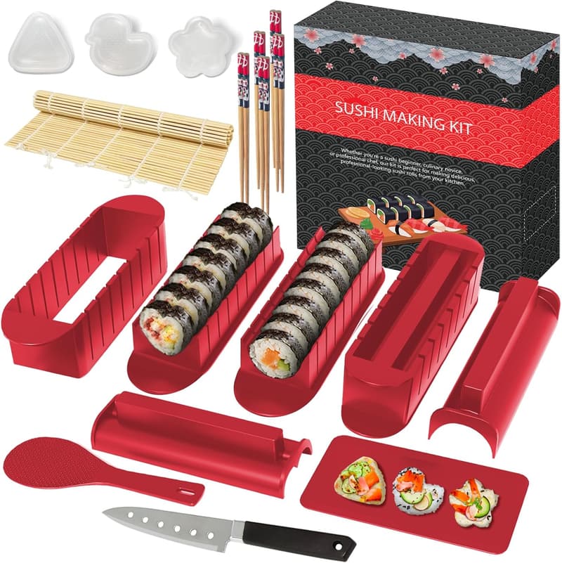 Deluxe Sushi Maker Set für Anfänger – 20-teiliges Komplettset in Rot