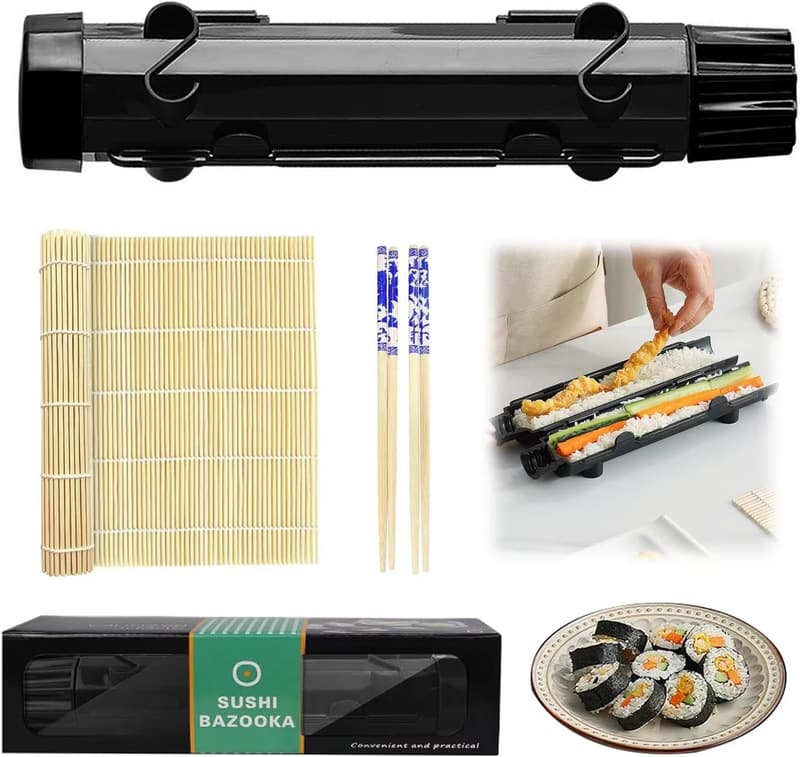 Tragbares Sushi Maker Set für Anfänger - DIY-Bazooka mit Matte, Stäbchen und Formen