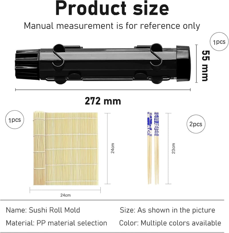 Tragbares Sushi Maker Set für Anfänger - DIY-Bazooka mit Matte, Stäbchen und Formen