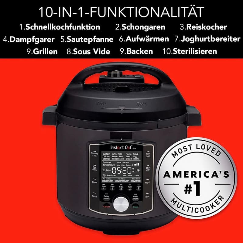 Instant Pot Pro 10-in-1 Multikocher 1200 W, 7,6 L aus Edelstahl