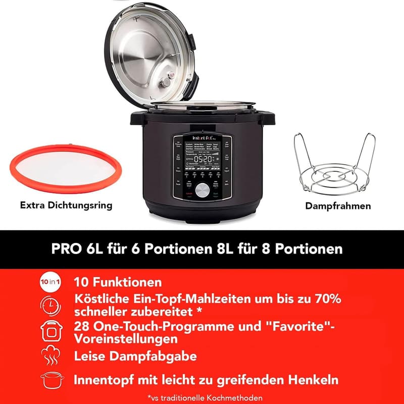 Instant Pot Pro 10-in-1 Multikocher 1200 W, 7,6 L aus Edelstahl