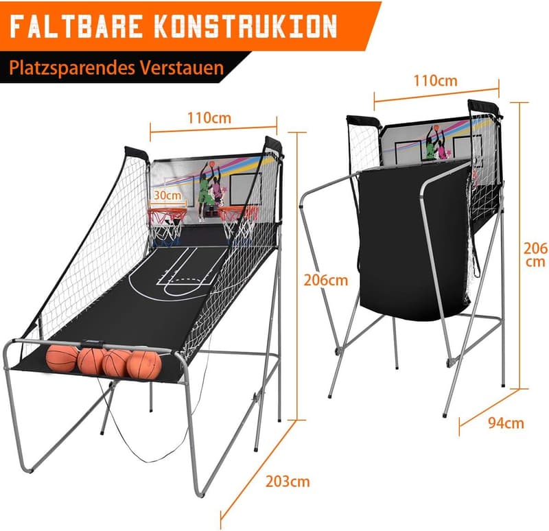 Faltbarer Basketballkorb mit 8 Spieleinstellungen und elektronischem Display