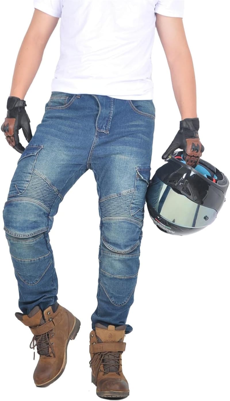 Motorradhose mit Protektoren für Herren – klassisch, ganzjährig geeignet (Blue, XL)