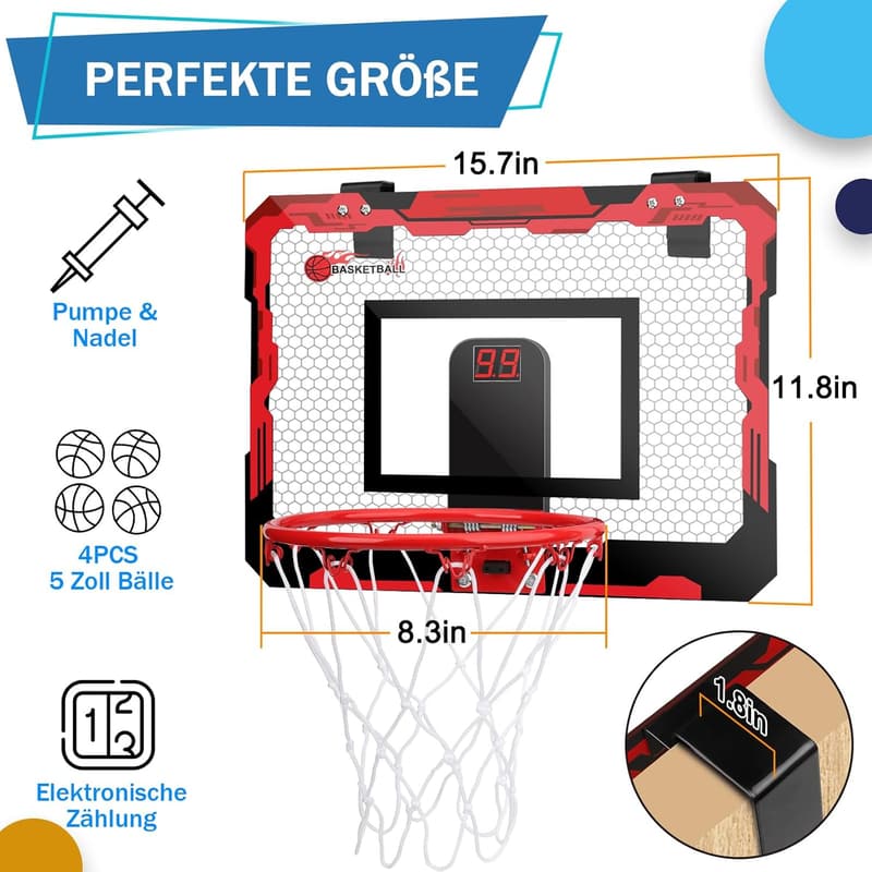Mini Basketballkorb für Kinder und Erwachsene – Türmontage mit 3 Bällen