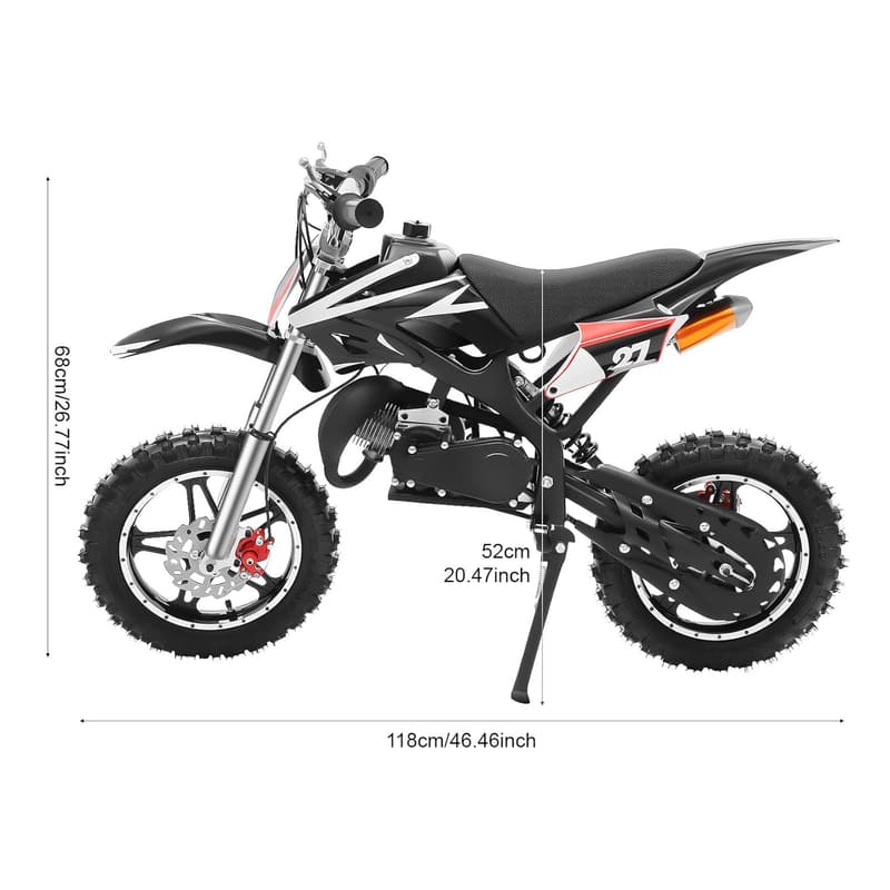 Kinder Dirt Bike 49cc - 10 Zoll Crossbike bis 60 km/h (Schwarz)