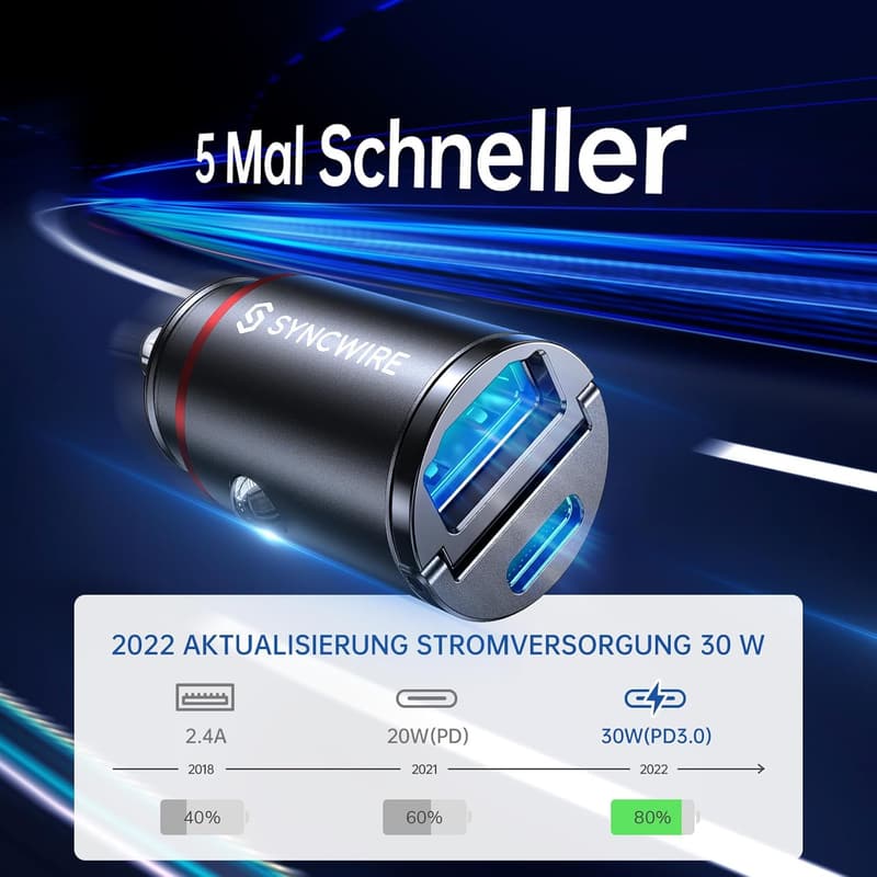 Syncwire 60W USB C Auto Ladegerät mit PD 3.0 & QC 3.0 für Smartphones
