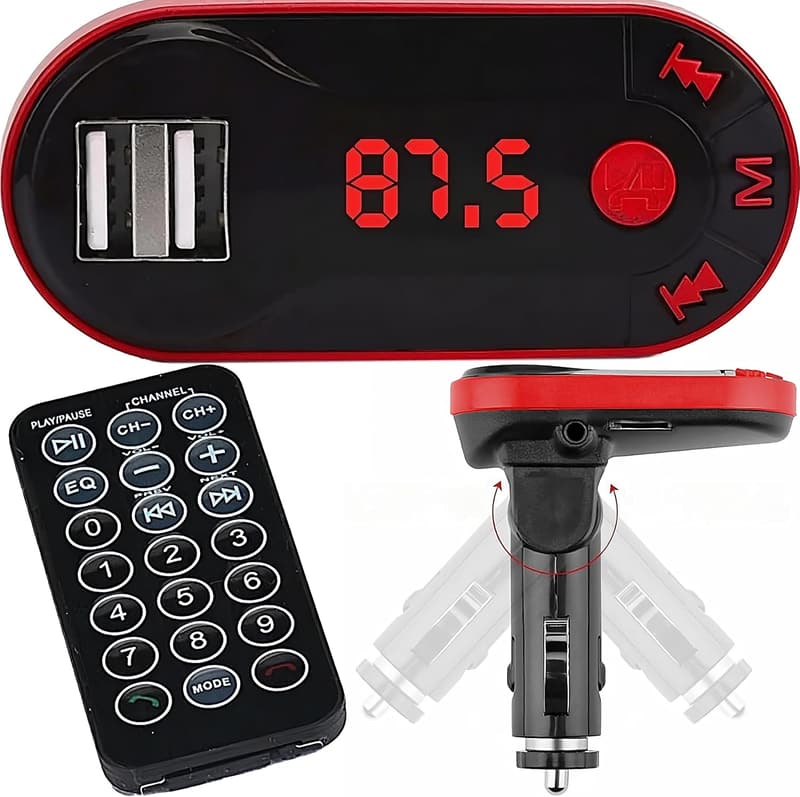 FM Transmitter für Auto mit USB 2.1A Ladegerät und Fernbedienung