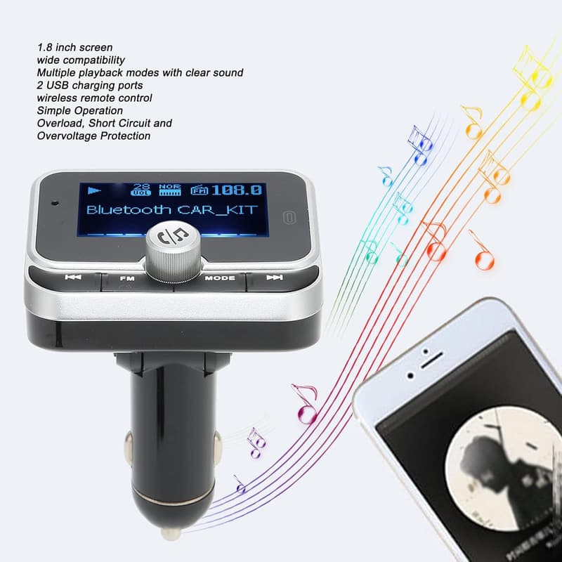 Bluetooth-FM-Transmitter für Auto mit 1,8-Zoll-Bildschirm und 2 USB-Ports