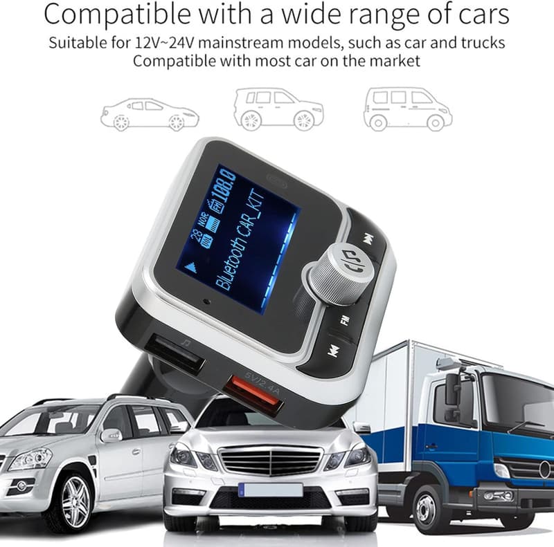 Bluetooth-FM-Transmitter für Auto mit 1,8-Zoll-Bildschirm und 2 USB-Ports